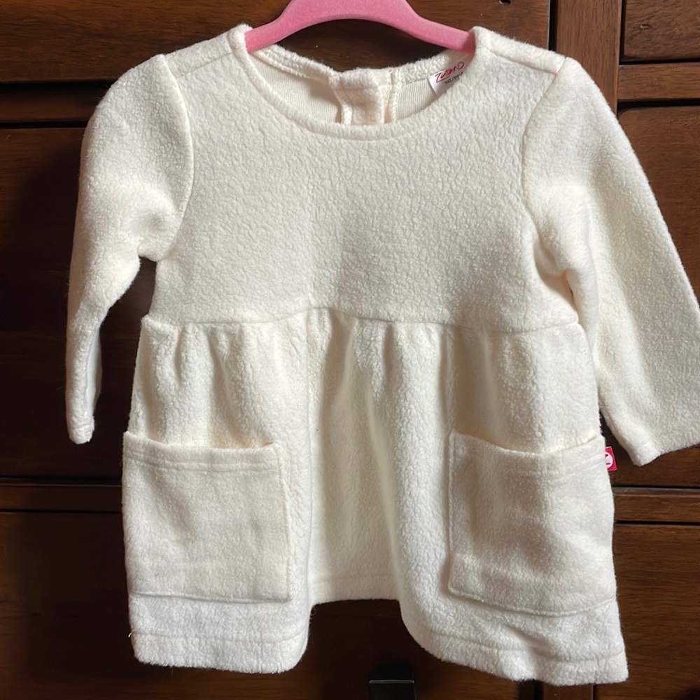 Zutano winter white fleece baby dress, 6mos